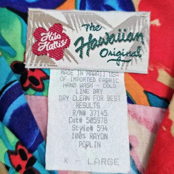 Vintage Hilo Hattie Rayon Poplin Floral Men's XL Short Sleeve Wood Button Shirt - Picture 2 of 5